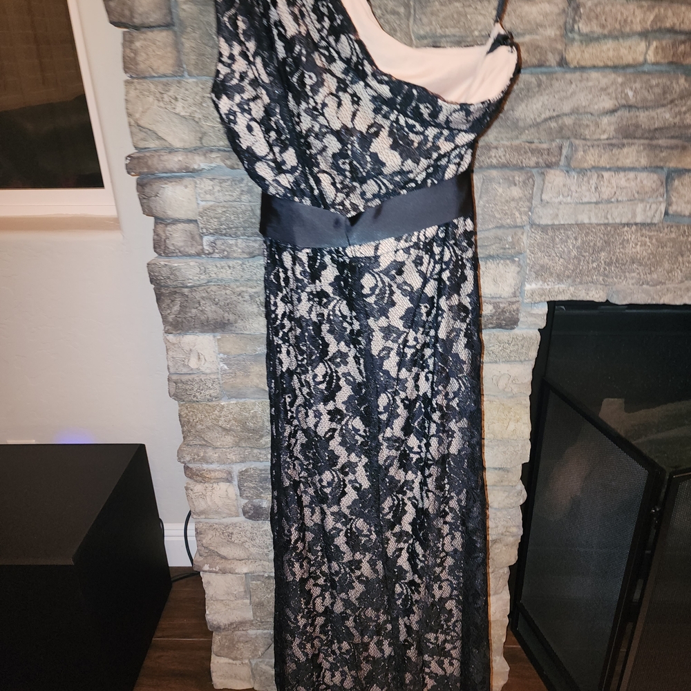 Betsy & Adam Black Lace One Shoulder Dress